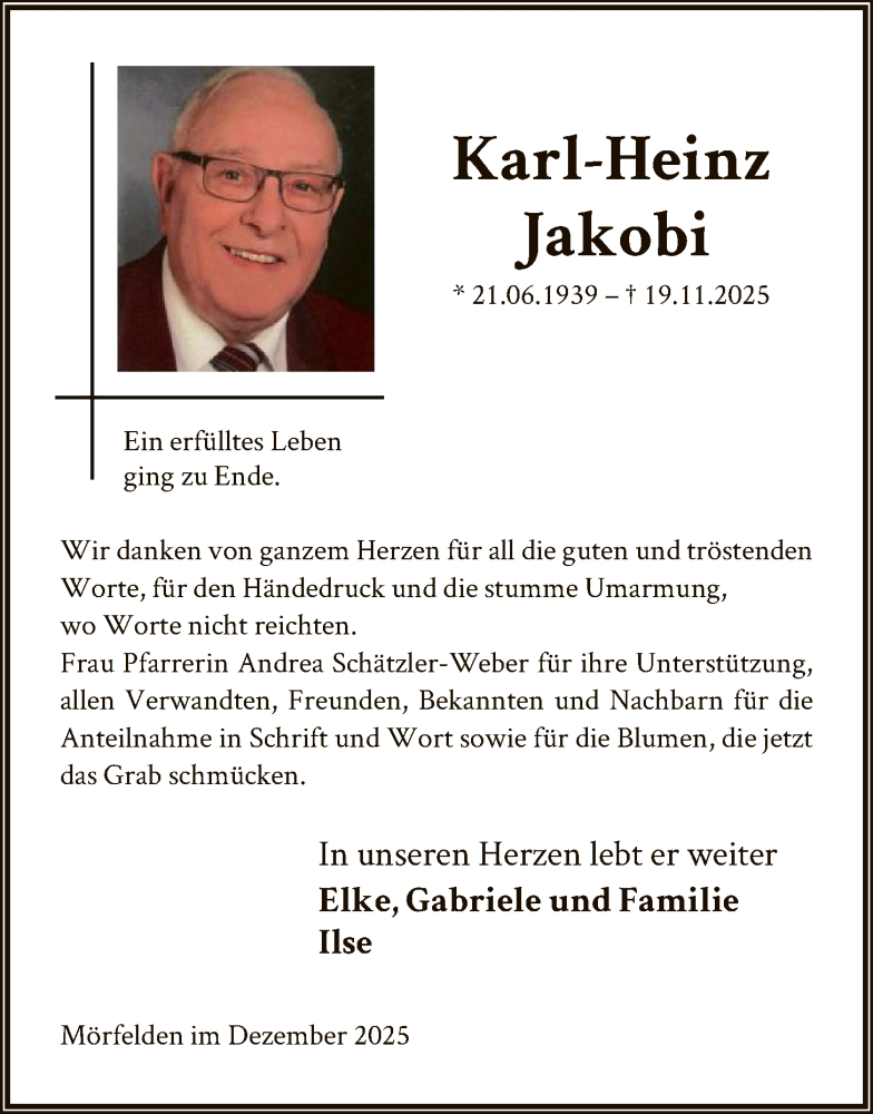  Traueranzeige für Karl-Heinz Jakobi vom 12.12.2025 aus OFMF