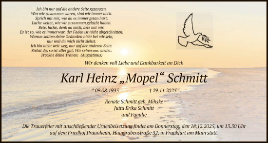 Traueranzeige von Karl Heinz Schmitt von FNP