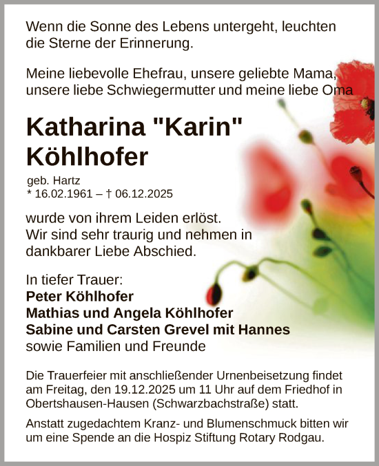 Traueranzeige von Katharina Köhlhofer von OFOP