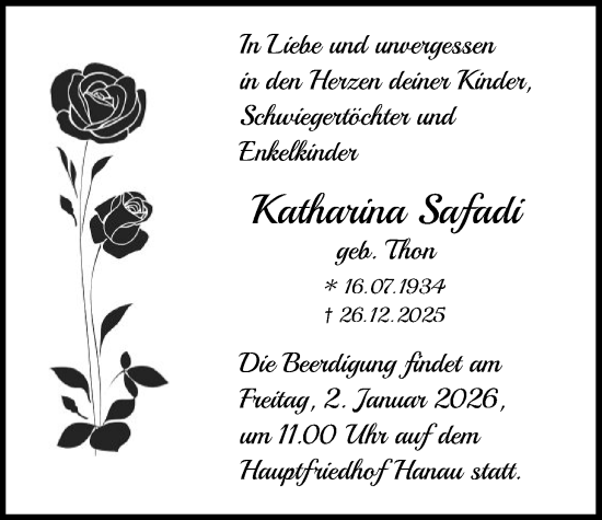 Traueranzeige von Katharina Safadi von OFHA