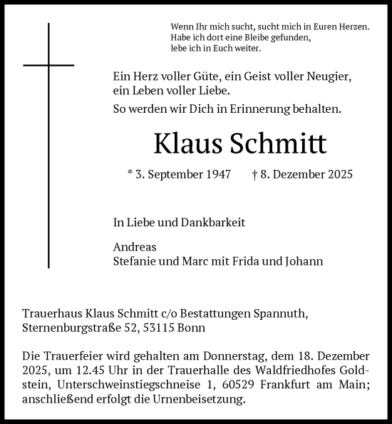 Traueranzeige von Klaus Schmitt von FNP