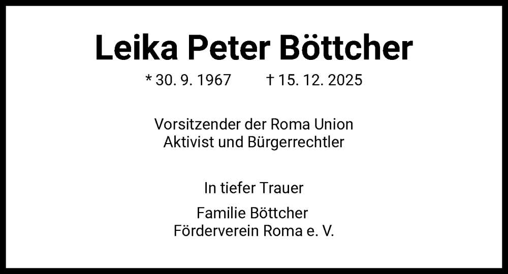  Traueranzeige für Leika Peter Böttcher vom 20.12.2025 aus FNP