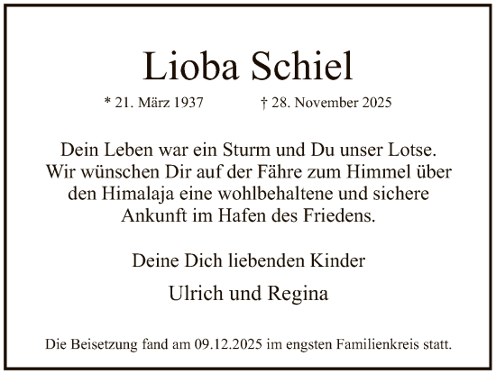 Traueranzeige von Lioba Schiel von FNP