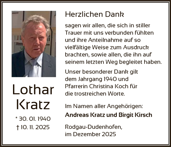 Traueranzeige von Lothar Kratz von OFOP