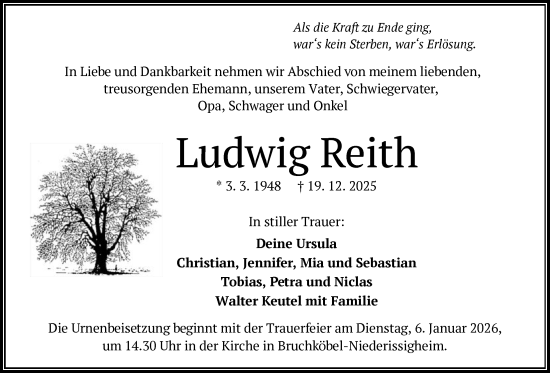 Traueranzeige von Ludwig Reith von OFHA