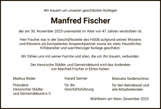 Traueranzeige von Manfred Fischer von OFOP