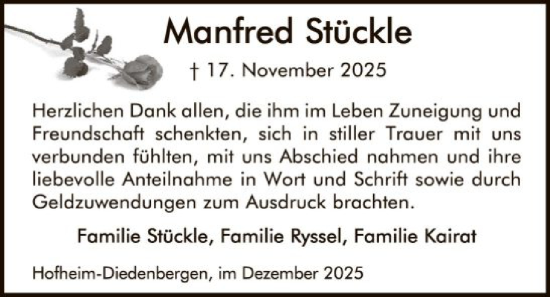 Traueranzeige von Manfred Stückle von FNP