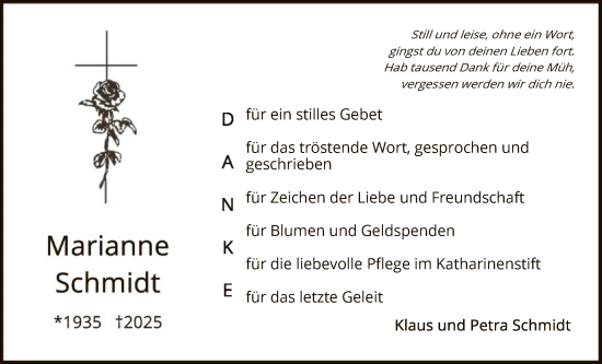 Traueranzeige von Marianne Schmidt von OFHA
