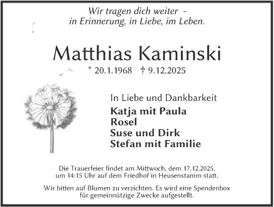 Traueranzeige von Matthias Kaminski von OF0T