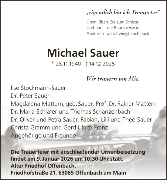 Traueranzeige von Michael Sauer von FNP