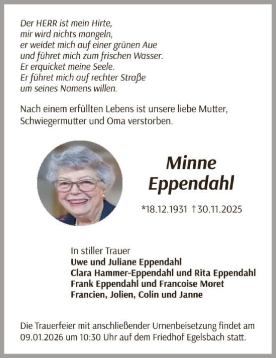 Traueranzeige von Minne Eppendahl von OFOP