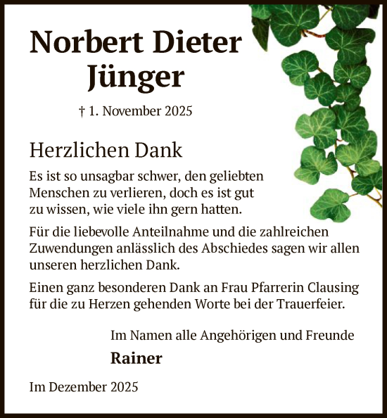 Traueranzeige von Norbert Dieter Jünger von OF0L