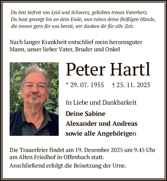 Traueranzeige von Peter Hartl von OFOP