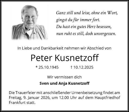 Traueranzeige von Peter Kusnetzoff von FNP