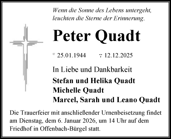 Traueranzeige von Peter Quadt von OFOP