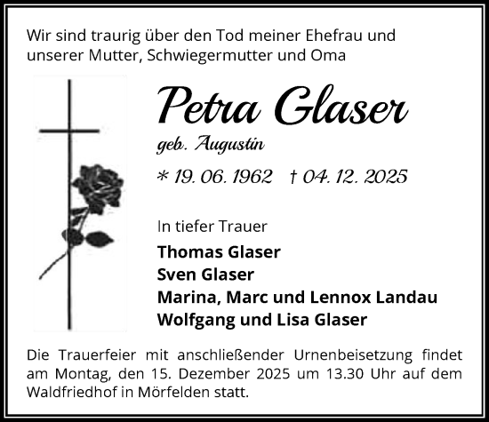 Traueranzeige von Petra Glaser von OFMF