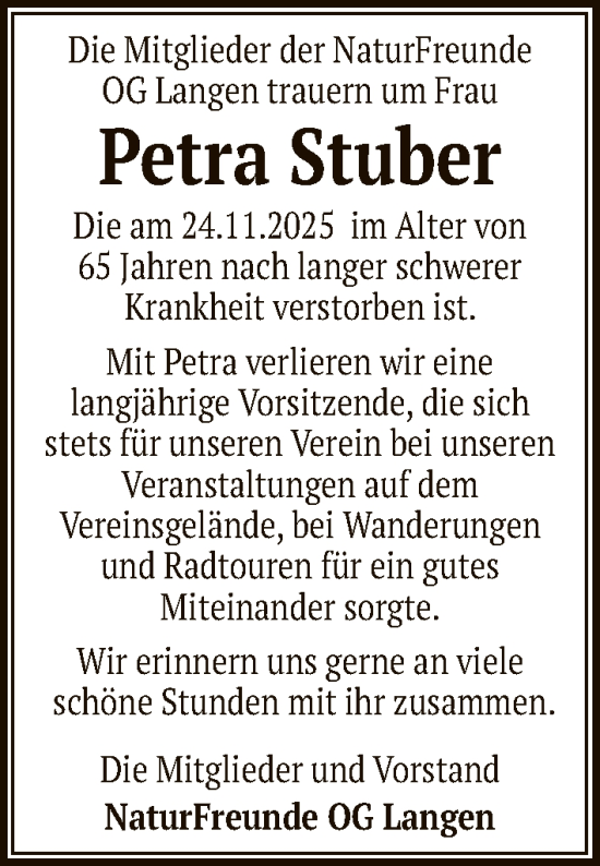 Traueranzeige von Petra Stuber von OF0W