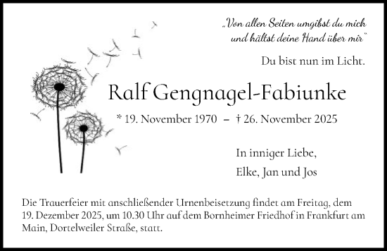 Traueranzeige von Ralf Gengnagel-Fabiunke von FNP