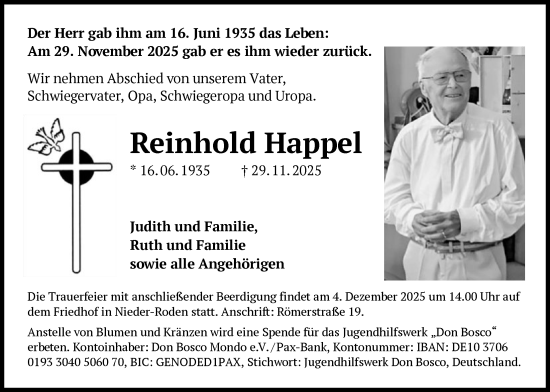 Traueranzeige von Reinhold Happel von OFOP