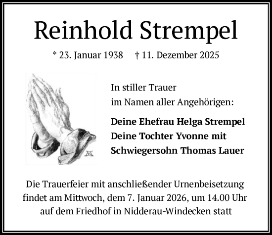 Traueranzeige von Reinhold Strempel von OFHA