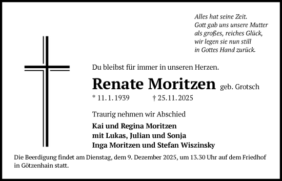 Traueranzeige von Renate Moritzen von OFOP