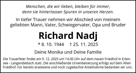 Traueranzeige von Richard Nadj von OFHA