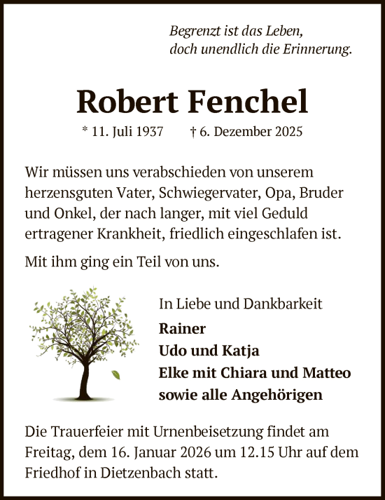 Traueranzeige von Robert Fenchel von OFOP