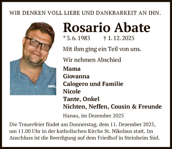 Traueranzeige von Rosario Abate von OFHA