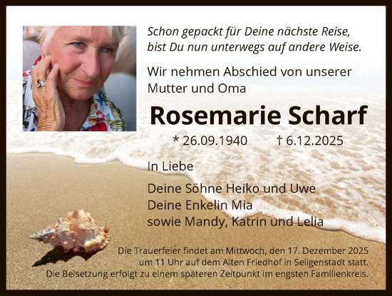 Traueranzeige von Rosemarie Scharf von OF0L