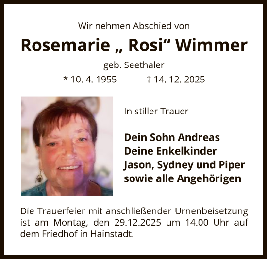 Traueranzeige von Rosemarie Wimmer von OF0L