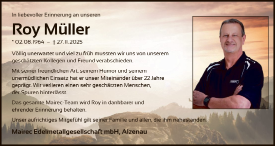 Traueranzeige von Roy Müller von OFHA