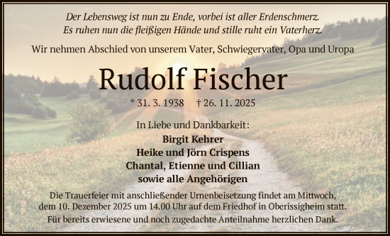 Traueranzeige von Rudolf Fischer von OFHA