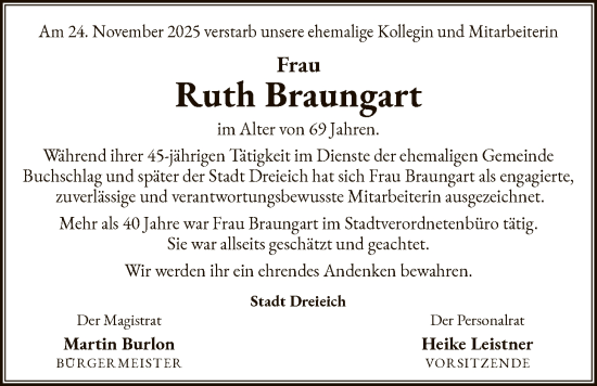 Traueranzeige von Ruth Braungart von OF0W
