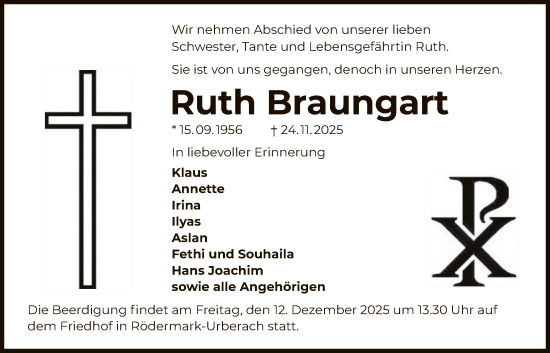 Traueranzeige von Ruth Braungart von OFOP