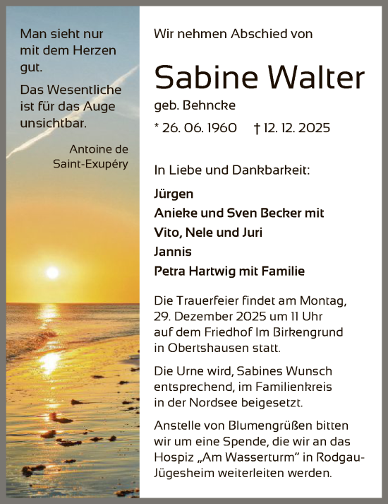 Traueranzeige von Sabine Walter von OFOP