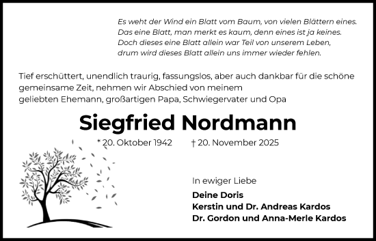 Traueranzeige von Siegfried Nordmann von OF0L