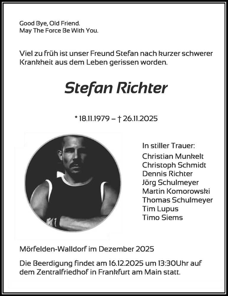  Traueranzeige für Stefan Richter vom 12.12.2025 aus OFMF