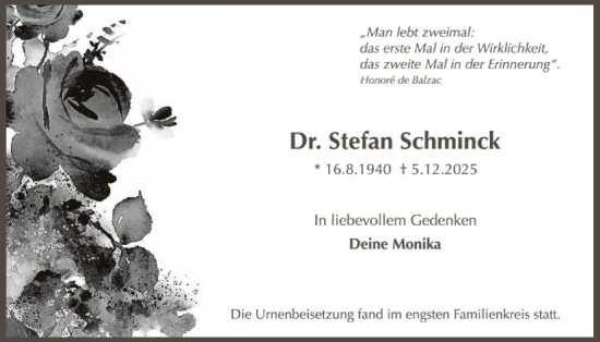 Traueranzeige von Stefan Schminck von FNP