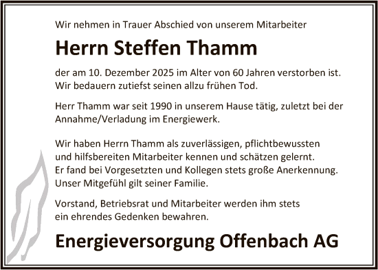 Traueranzeige von Steffen Thamm von OFOP