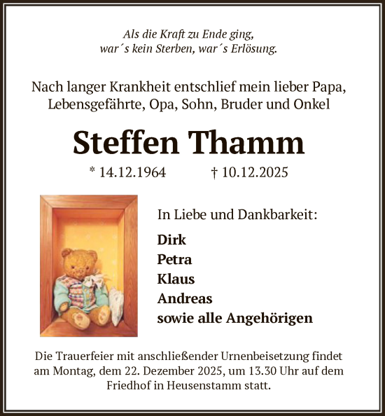 Traueranzeige von Steffen Thamm von OF0T