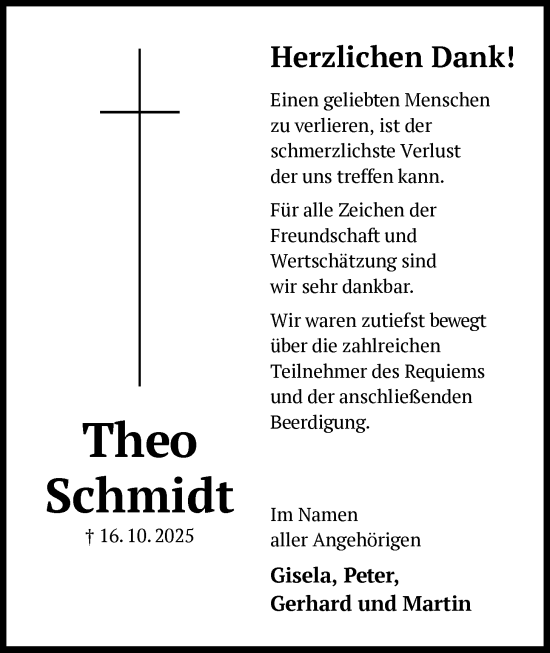 Traueranzeige von Theo Schmidt von BOWO