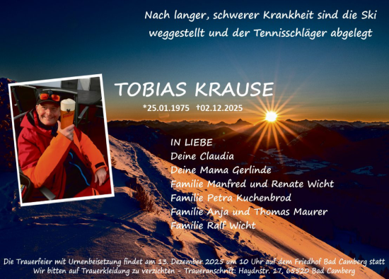 Traueranzeige von Tobias Krause von OFHA