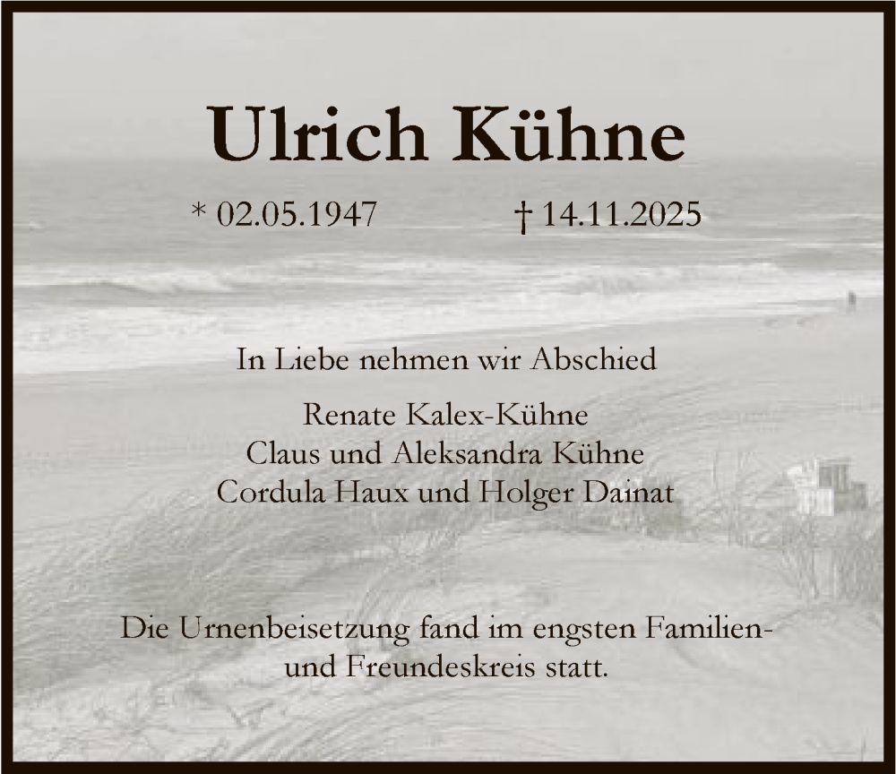  Traueranzeige für Ulrich Kühne vom 06.12.2025 aus FNP