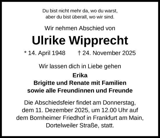 Traueranzeige von Ulrike Wipprecht von FNP