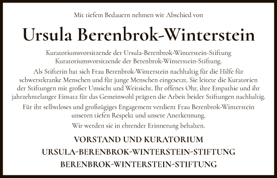 Traueranzeige von Ursula Berenbrok-Winterstein von OFHA