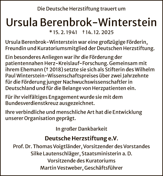Traueranzeige von Ursula Berenbrok-Winterstein von OFHAOFHA