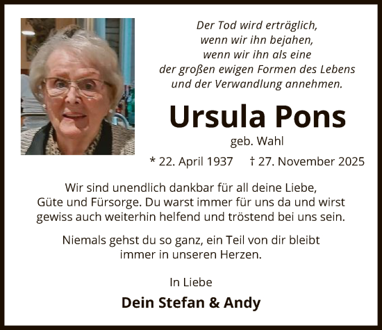 Traueranzeige von Ursula Pons von OFMF
