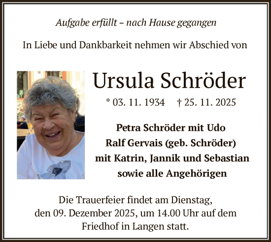 Traueranzeige von Ursula Schröder von OFOP