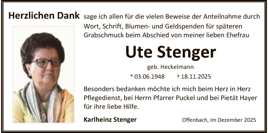 Traueranzeige von Ute Stenger von OFOP