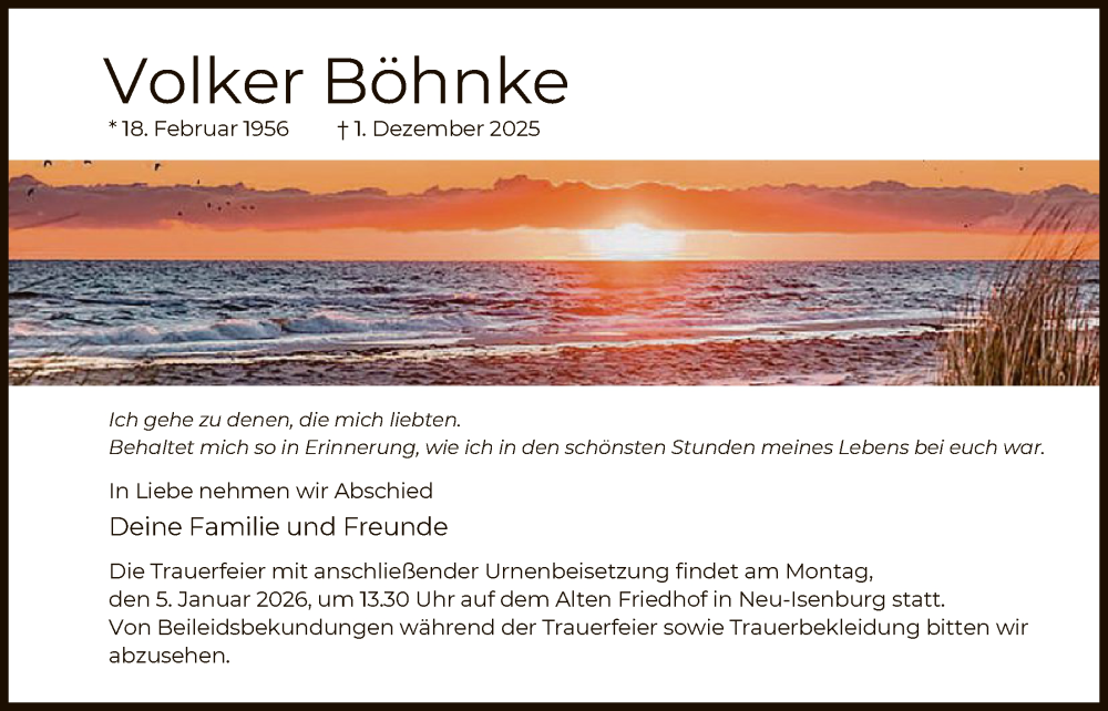  Traueranzeige für Volker Böhnke vom 27.12.2025 aus OF0W